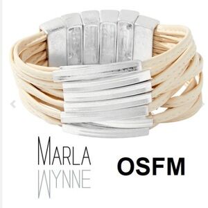 Marla Wynne Brass With Bar Multi-Layered Leather Silver Cream Women's Bracelet